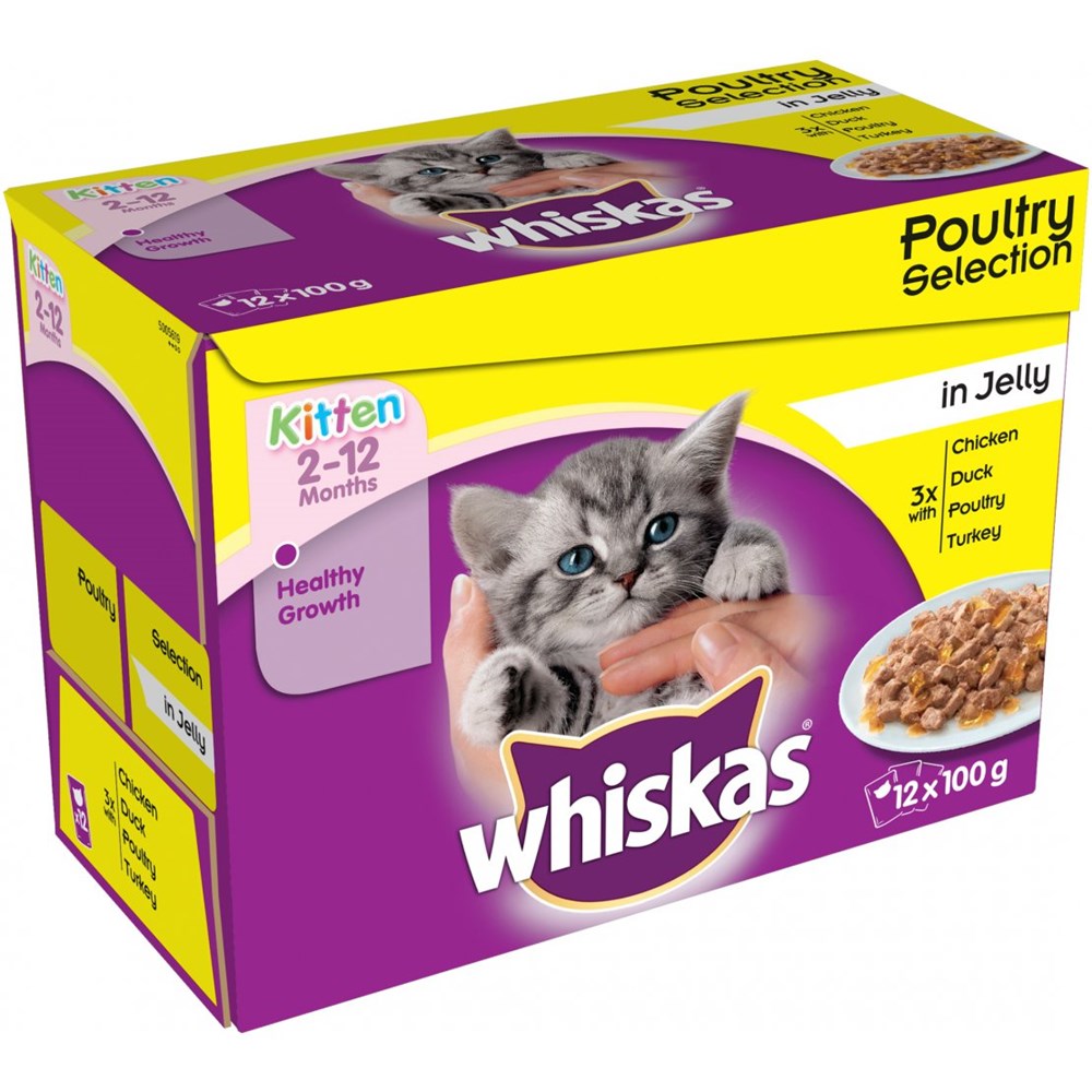 Whiskas Pouch Kitten Meat in Jelly 12 x 100g Wet Cat Food Farm
