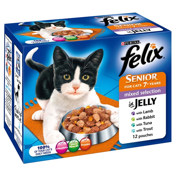 Felix Pouch Chunks in Jelly Meat and Fish Selction Senior 12 x 100g
