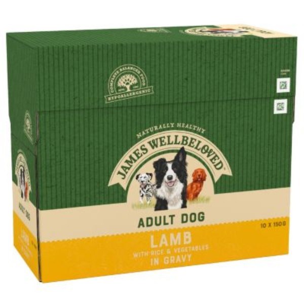 James Wellbeloved Adult Dog Pouches Lamb and Rice 10x150g