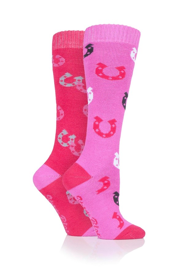 Warwick Junior Horseshoe Twin Pack Socks Cerise/Pink		