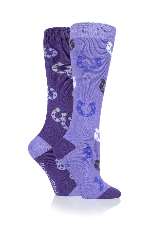Warwick Junior Horseshoe Twin Pack Socks Purple/Lilac