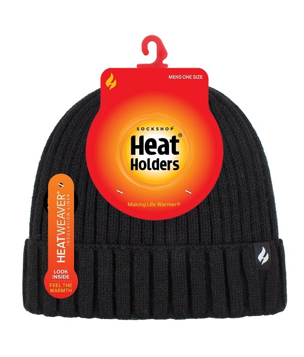 Heat Holders Mens Lawson Ribbed Turnover Hat  - Black