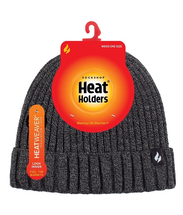 Heat Holders Mens Lawson Ribbed Turnover Hat  - Charcoal