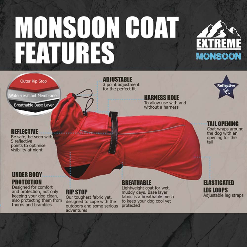 Ancol Extreme Monsoon Dog Coat - Red - Small - Waterproof Dog Coats ...