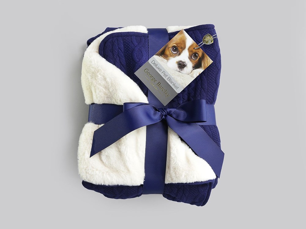 George Barclay Aran Knit Deluxe Pet Blanket Navy XL