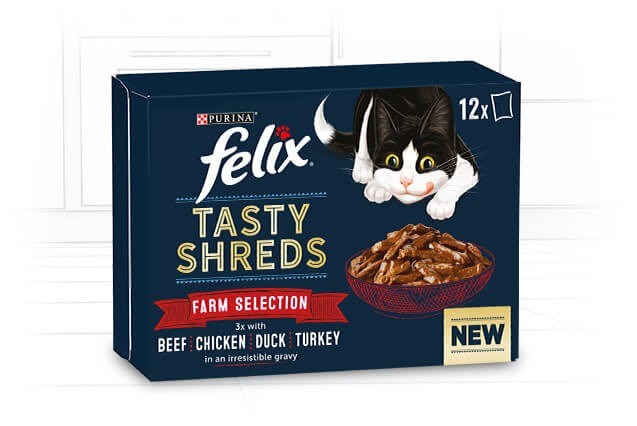 Felix Tasty Shreds Farm Selection: Beef, Chicken, Duck, Turkey 12x80g