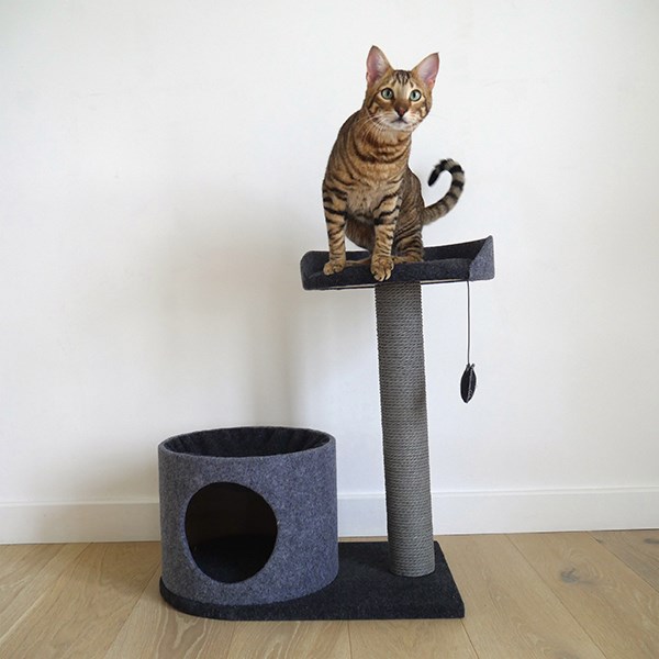 Charcoal Felt Cat House And Perch