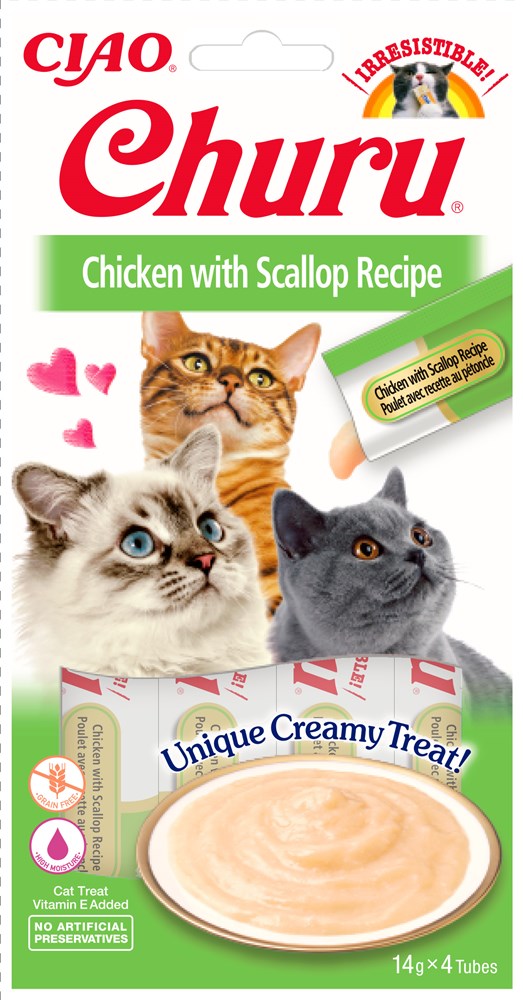 Churu- Lickable puree treat made for cats in Chicken with Scallop favour 4x14g