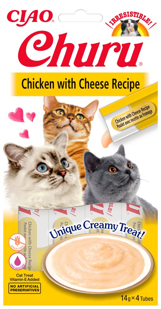 Churu- Licakable puree treat for cats in Chicken with Cheese flavour 4x14g