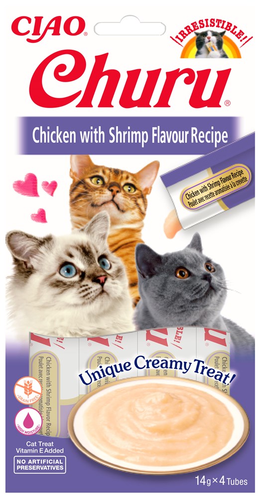 Churu- Licakable puree treat for cats in chicken with shrimp flavour 4 x14g