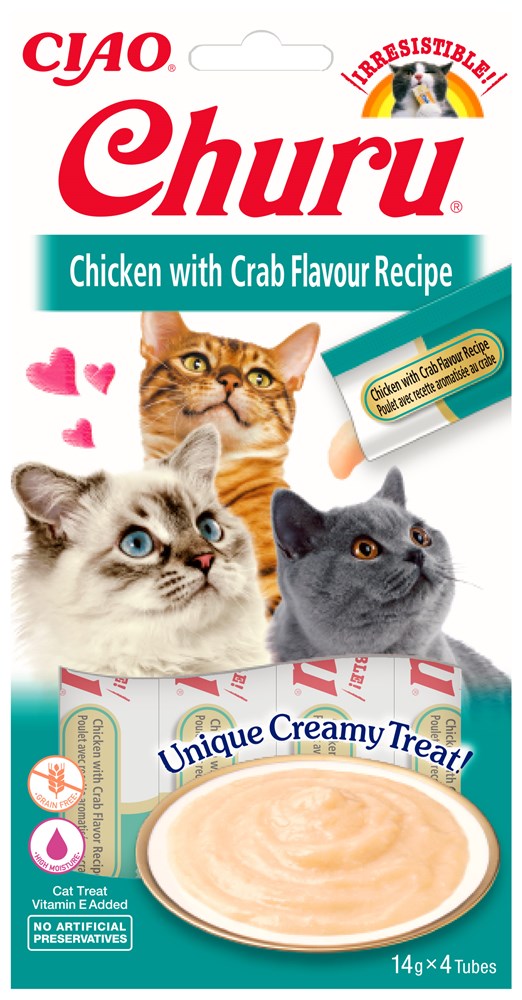 Churu- Licakable puree treat for cats in chicken with crab flavour 4x14g