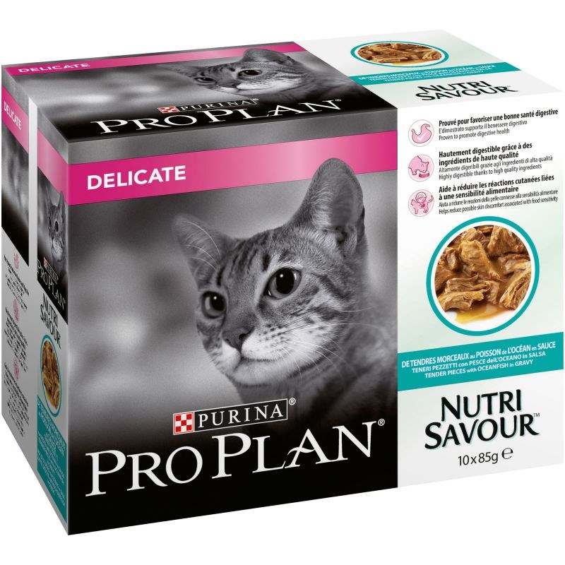 PRO PLAN Cat Nutrisavour Adult Delicate with Ocean Fish in Gravy Wet Food Pouch 10x85g