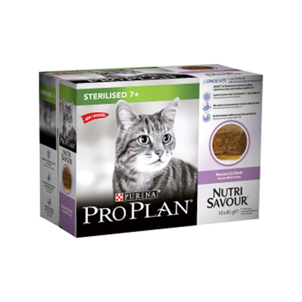 Purina Pro Plan NutriSavour Sterilised Adult 7+ Wet Cat Food Pouches Turkey 10x85g