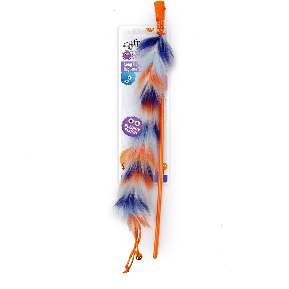 All For Paws Furry Ball Long Fluffy Wand - Orange