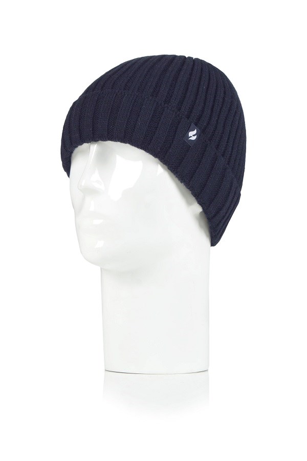 Heat Holders Mens Lawson Ribbed Turnover Hat  - Navy