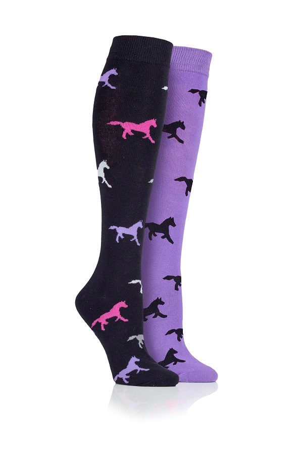 Storm Bloc Goodwood Horse Twin Pack Adult Long  Socks Navy/Lilac
