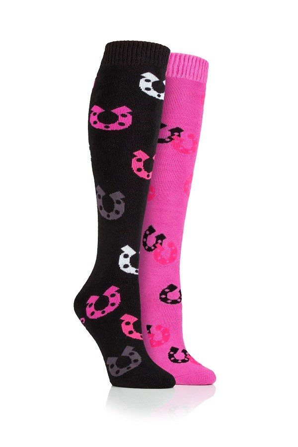 Storm Bloc Plumton Horseshoe Twin Pack Adult Long  Socks Black/Pink